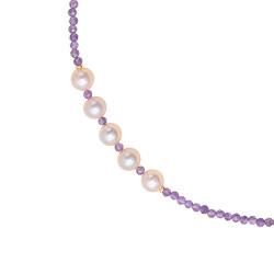 Κολιέ με Κ14 χρυσό κούμπωμα, Amethyst και σομόν μαργαριτάρια - F124236A