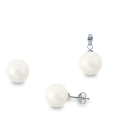 Σετ σκουλαρίκια και μενταγιόν με λευκά Shell Pearl 925 - M990107