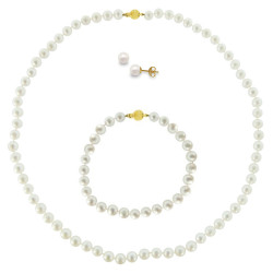 Σετ κολιέ, σκουλαρίκια και βραχιόλι σε Κ14 χρυσό με λευκά μαργαριτάρια - M990009