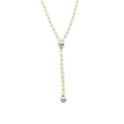 Κολιέ με Κ14 χρυσά στοιχεία και λευκά και γκρι μαργαριτάρια - M122720G