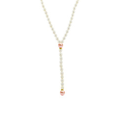 Κολιέ με Κ14 χρυσά στοιχεία και λευκά και σομόν μαργαριτάρια - M122720S