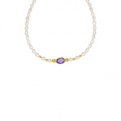 Βραχιόλι Κ14 χρυσό με λευκά μαργαριτάρια, amethyst και χρυσά στοιχεία Κ14 - F124153A