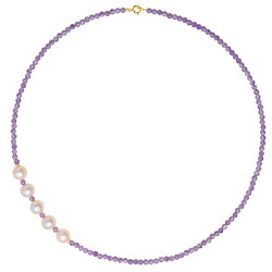 Κολιέ με Κ14 χρυσό κούμπωμα, Amethyst και σομόν μαργαριτάρια - F124236A