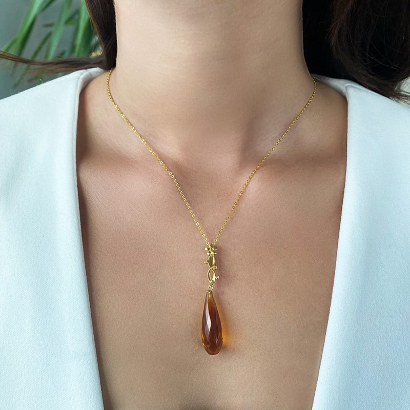 Κολιέ με Κ18 χρυσό, Citrine και διαμάντια - M315796