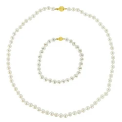 Σετ κολιέ και βραχιόλι με λευκά μαργαριτάρια - M990008WE