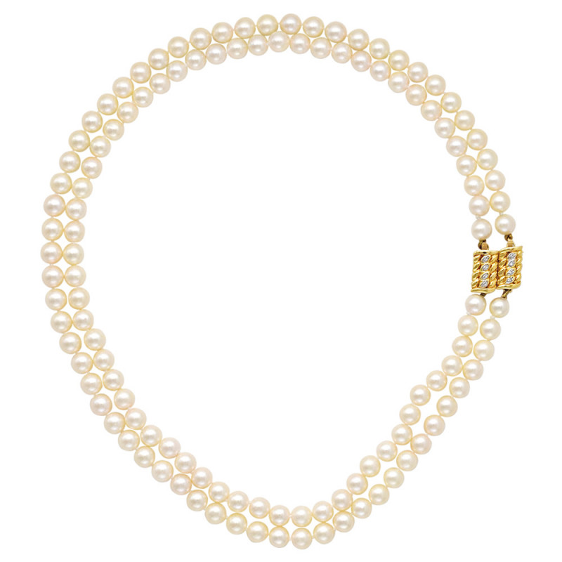 Κολιέ με μαργαριτάρια Akoya και χρυσό κούμπωμα K18 με διαμάντια - F104656