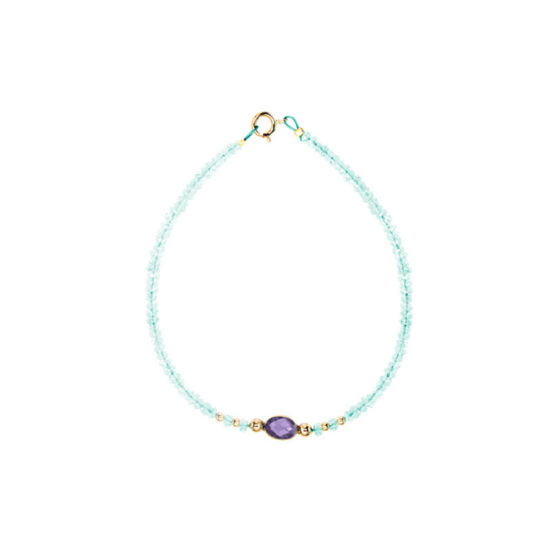 Βραχιόλι με Κ14 χρυσά στοιχεία, aqua και amethyst - F124143A