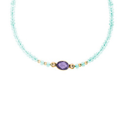 Βραχιόλι με Κ14 χρυσά στοιχεία, aqua και amethyst - F124143A