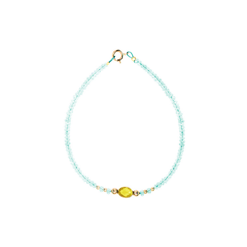 Βραχιόλι με Κ14 χρυσά στοιχεία, aqua και citrine - F124143C