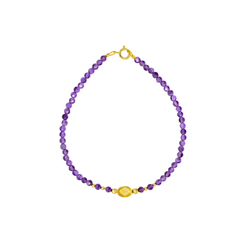 Βραχιόλι με Κ14  χρυσά στοιχεία, αμέθυστο και citrine - F124146VC