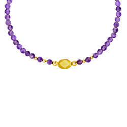 Βραχιόλι με Κ14  χρυσά στοιχεία, αμέθυστο και citrine - F124146VC