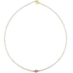 Κολιέ Κ14 χρυσό με λευκά μαργαριτάρια, amethyst και χρυσά στοιχεία Κ14 - F124152A