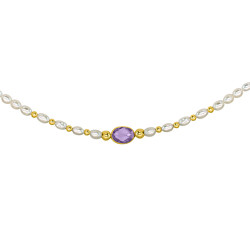 Κολιέ Κ14 χρυσό με λευκά μαργαριτάρια, amethyst και χρυσά στοιχεία Κ14 - F124152A