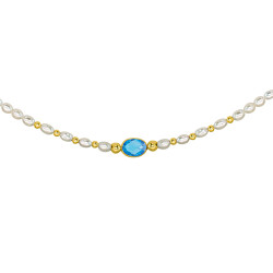 Κολιέ Κ14 χρυσό με λευκά μαργαριτάρια, blue topaz και χρυσά στοιχεία Κ14 - F124152