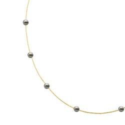 Κολιέ με μαύρα μαργαριτάρια σε Κ14 χρυσή αλυσίδα - F124247B