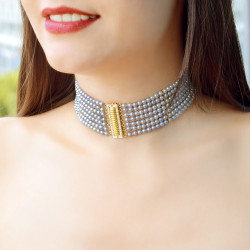 Κολιέ choker με μαργαριτάρια Akoya και χρυσά στοιχεία Κ18 με διαμάντια - M100039