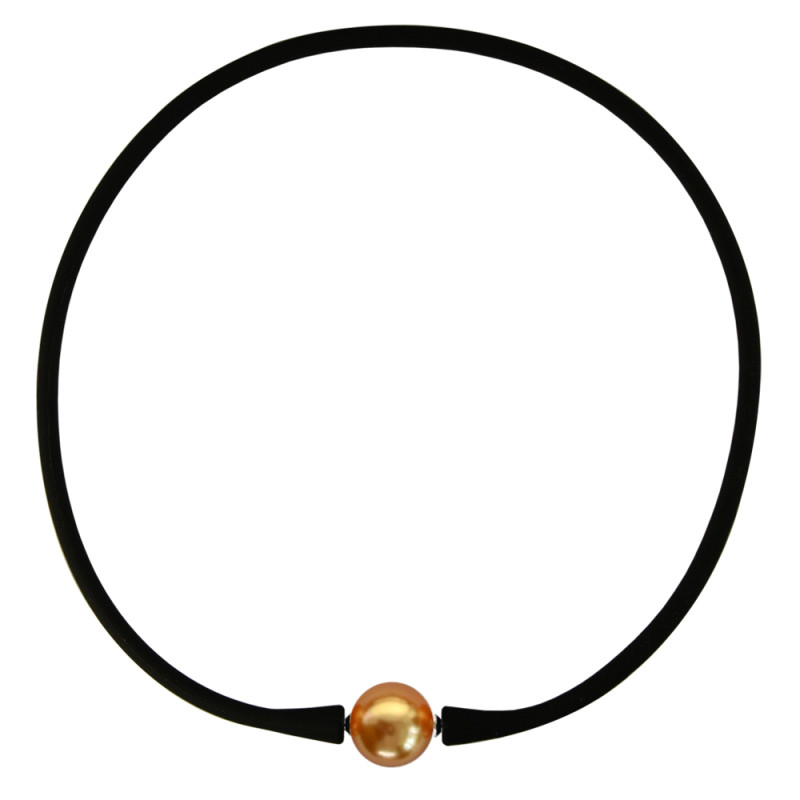 Κολιέ Black Elastic Silicon με Gold Shell Pearl - M122358SGLGS