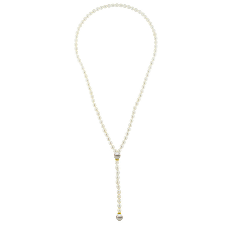 Κολιέ με Κ14 χρυσά στοιχεία και λευκά και γκρι μαργαριτάρια - M122720G