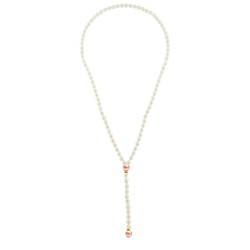 Κολιέ με Κ14 χρυσά στοιχεία και λευκά και σομόν μαργαριτάρια - M122720S