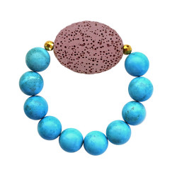 Βραχιόλι με Turquoise, Lava ροζ και hematite- M123343RZ