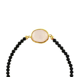 Βραχιόλι ασημένιο 925 με spinel,αιματίτη καια σημένιο κούμπωμα με Rose Quartz - M123537SRQ