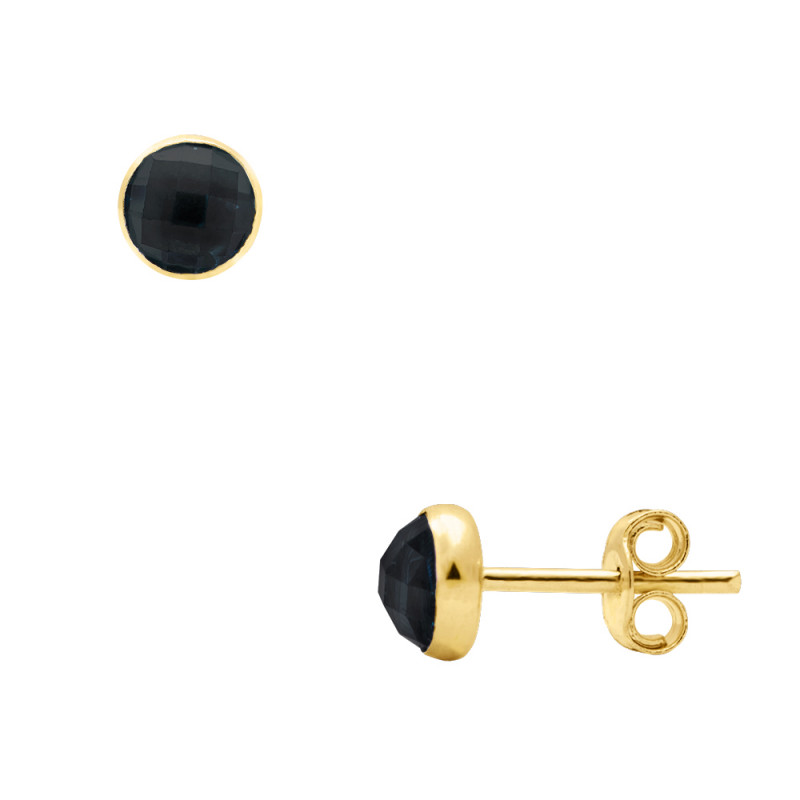 Σκουλαρίκια σε Κ14 χρυσή βάση με μαύρο ζιργκόν - S124048