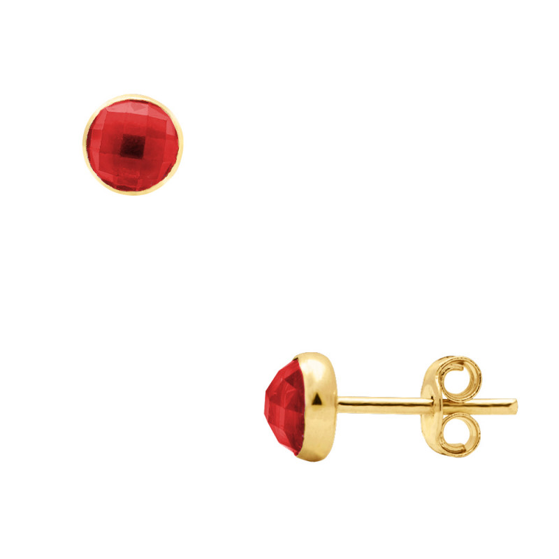 Σκουλαρίκια σε Κ14 χρυσή βάση και κόκκινο ζιργκόν - S124049