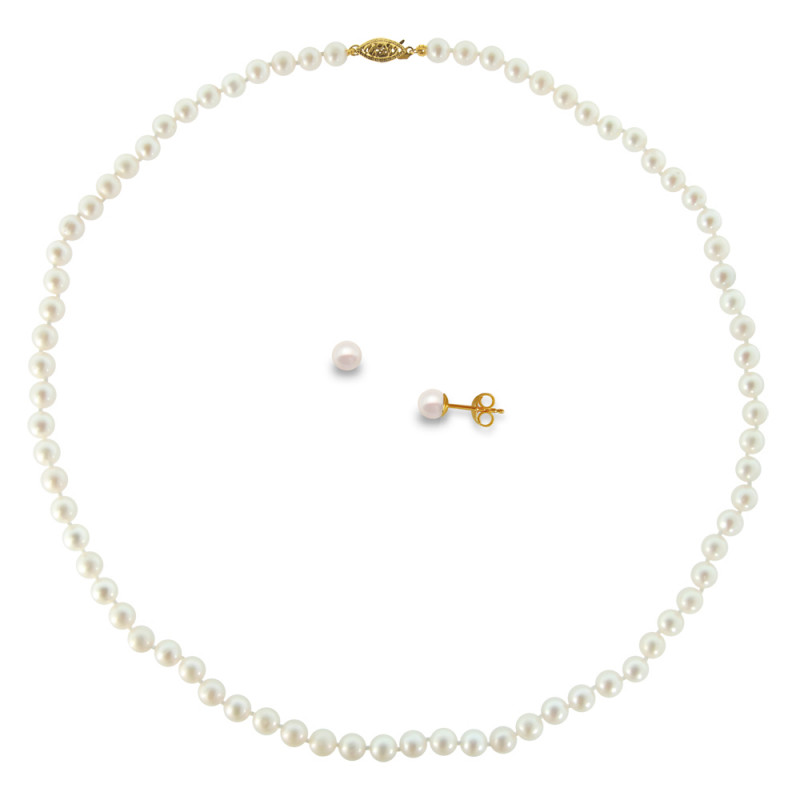 Σετ κολιέ και σκουλαρίκια με λευκά μαργαριτάρια σε χρυσό Κ14 - S219224