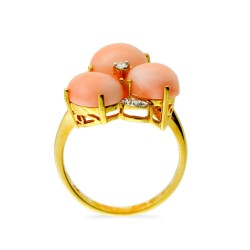 Δαχτυλίδι Κ18 χρυσό με Coral και Διαμάντια - M314241