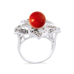 Δαχτυλίδι με Coral και διαμάντια σε ασήμι 925 - M124191CO