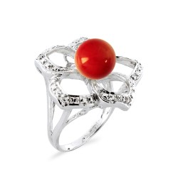 Δαχτυλίδι με Coral και διαμάντια σε ασήμι 925 - M124191CO