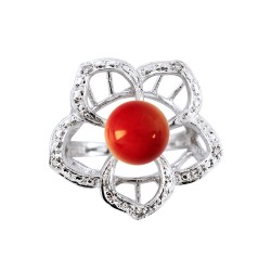 Δαχτυλίδι με Coral και διαμάντια σε ασήμι 925 - M124191CO