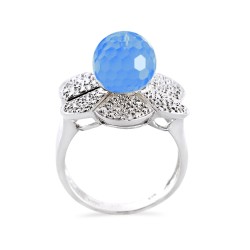Δαχτυλίδι με Blue Topaz και διαμάντια σε ασήμι 925 - M124189BT