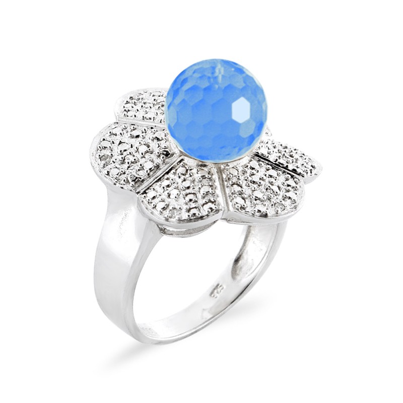 Δαχτυλίδι με Blue Topaz και διαμάντια σε ασήμι 925 - M124189BT