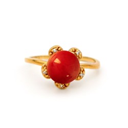 Δαχτυλίδι Κ18 χρυσό με Coral και Διαμάντια - M121398CL