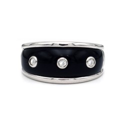 Δαχτυλίδι Κ18 Λευκόχρυσο με Onyx και Διαμάντια - M306750
