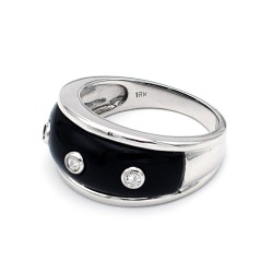 Δαχτυλίδι Κ18 Λευκόχρυσο με Onyx και Διαμάντια - M306750