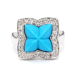 Δαχτυλίδι Κ18 Λευκόχρυσο με Turquoise και Διαμάντια - M306754