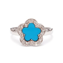 Δαχτυλίδι Κ18 Λευκόχρυσο με Turquoise και Διαμάντια - M306755
