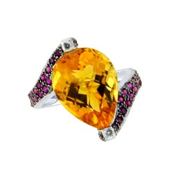 Δαχτυλίδι Κ18 λευκόχρυσο με Citrine, ζαφείρια και διαμάντια - M309459