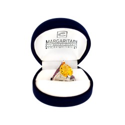 Δαχτυλίδι Κ18 λευκόχρυσο με Citrine, ζαφείρια και διαμάντια - M309459