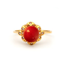 Δαχτυλίδι Κ18 Χρυσό με Coral και Διαμάντια - M319254CL