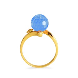 Δαχτυλίδι Κ18 χρυσό με Blue Topaz και διαμάντια - M319263