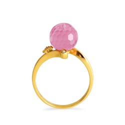 Δαχτυλίδι Κ18 χρυσό με Pink Quartz και διαμάντια - M319263PQ