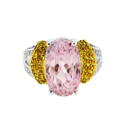 Δαχτυλίδι Κ18 λευκόχρυσο με Kunzite, ζαφείρια και διαμάντια - M309479