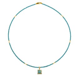 Κολιέ γούρι με τυρκουάζ, μαργαριτάρια χρυσό μενταγιόν 14Κ - M320012T