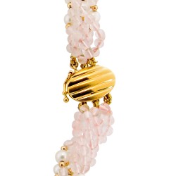 Κολιέ με Κ14 χρυσά στοιχεία, Pink Quartz και μαργαριτάρια  - M116274