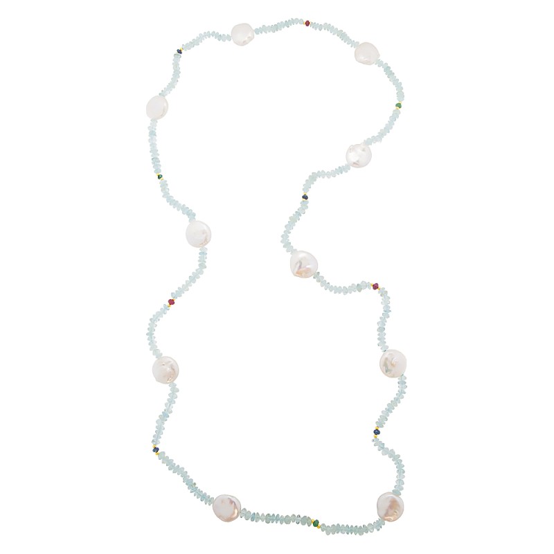Κολιέ με λευκά μαργαριτάρια και Blue Topaz- M121249BT