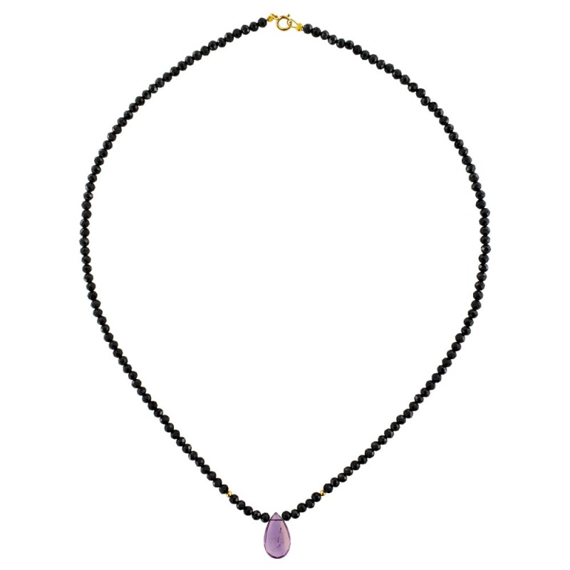 Κολιέ με Κ14 χρυσά στοιχεία, Spinel και Amethyst - M122494AM