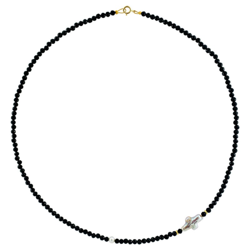 Κολιέ με spinel, μαργαριτάρια και χρυσά στοιχεία Κ14 - M122894